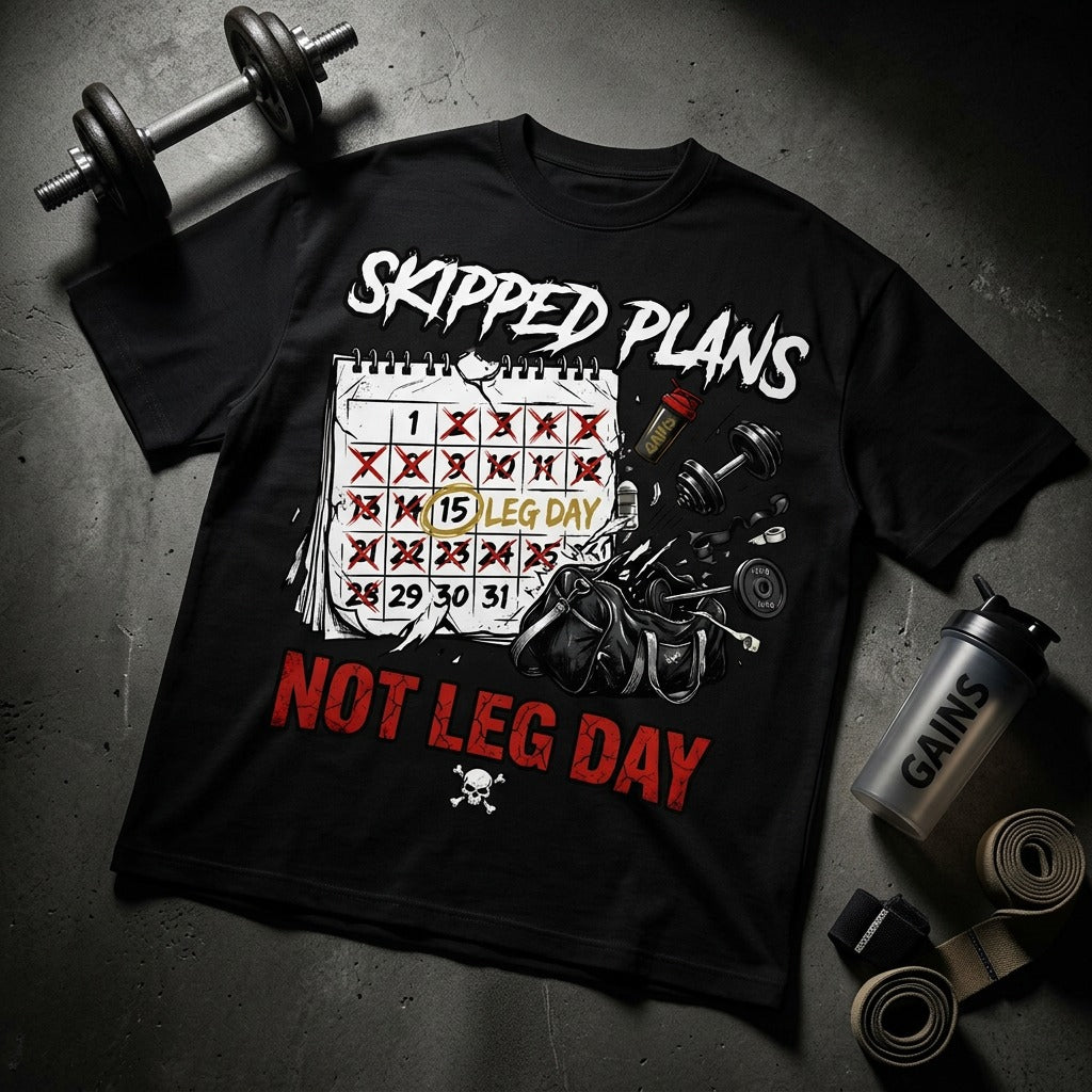 Skipped Plans, Not Leg Day – Gym Motivation Graphic T-Shirt